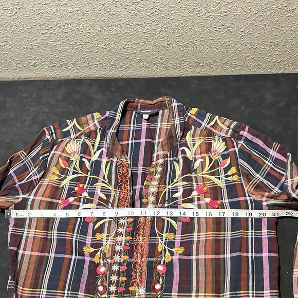 Johnny Was Womens Rosalva Paris Effortless Blouse Plaid Top Tunic Embroidered - Picture 4 of 10